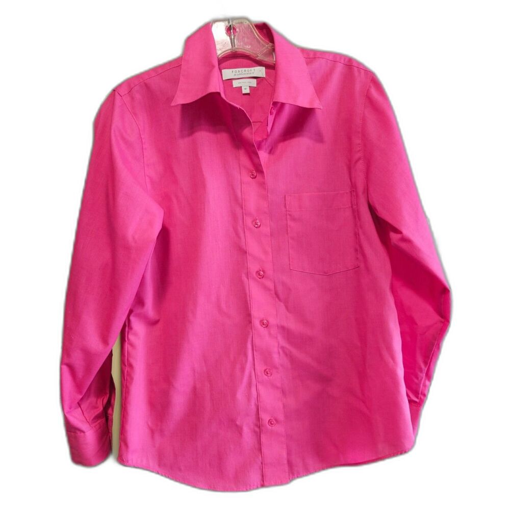 FOXCROFT Iron Free Long Sleeve Button Down Bright Pink Top Size 4P